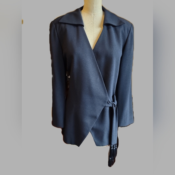 Vintage Dior Navy Women's Wrap Blazer - Picture 2 of 8